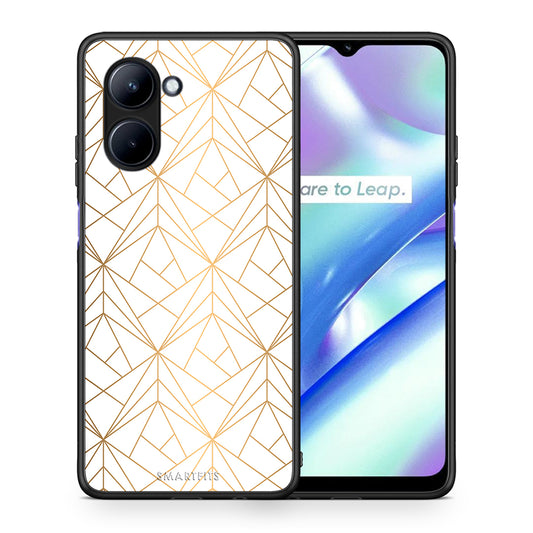 Θήκη Realme C33 Geometric Luxury White από τη Smartfits με σχέδιο στο πίσω μέρος και μαύρο περίβλημα | Realme C33 Geometric Luxury White Case with Colorful Back and Black Bezels