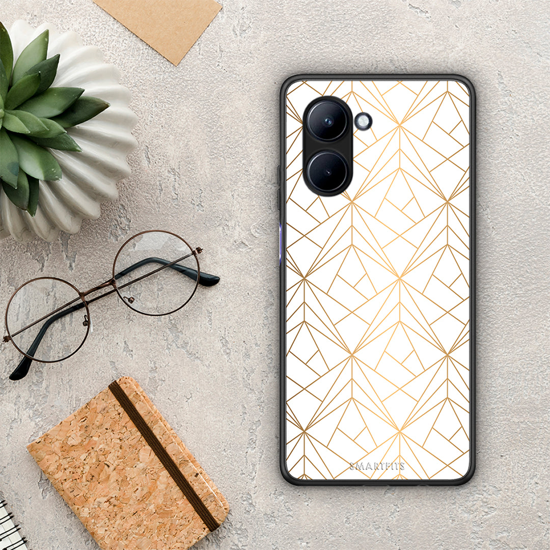 Θήκη Realme C33 Geometric Luxury White από τη Smartfits με σχέδιο στο πίσω μέρος και μαύρο περίβλημα | Realme C33 Geometric Luxury White Case with Colorful Back and Black Bezels