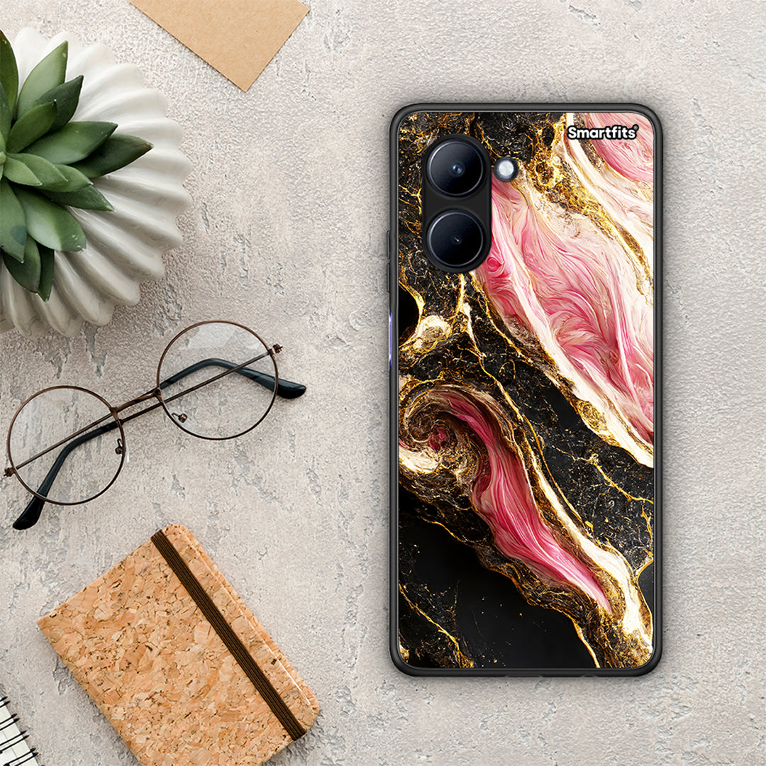 Θήκη Realme C33 Glamorous Pink Marble από τη Smartfits με σχέδιο στο πίσω μέρος και μαύρο περίβλημα | Realme C33 Glamorous Pink Marble Case with Colorful Back and Black Bezels