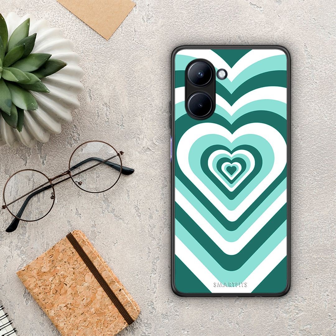 Θήκη Realme C33 Green Hearts από τη Smartfits με σχέδιο στο πίσω μέρος και μαύρο περίβλημα | Realme C33 Green Hearts Case with Colorful Back and Black Bezels
