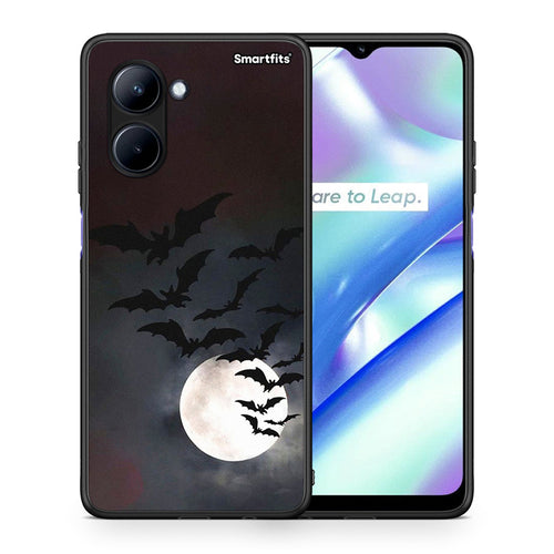 Θήκη Realme C33 Halloween Bat Night από τη Smartfits με σχέδιο στο πίσω μέρος και μαύρο περίβλημα | Realme C33 Halloween Bat Night Case with Colorful Back and Black Bezels