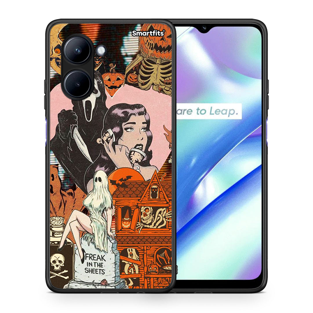 Θήκη Realme C33 Halloween Collage από τη Smartfits με σχέδιο στο πίσω μέρος και μαύρο περίβλημα | Realme C33 Halloween Collage Case with Colorful Back and Black Bezels