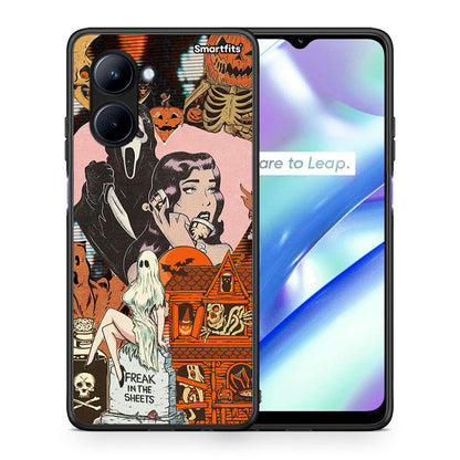 Θήκη Realme C33 Halloween Collage από τη Smartfits με σχέδιο στο πίσω μέρος και μαύρο περίβλημα | Realme C33 Halloween Collage Case with Colorful Back and Black Bezels