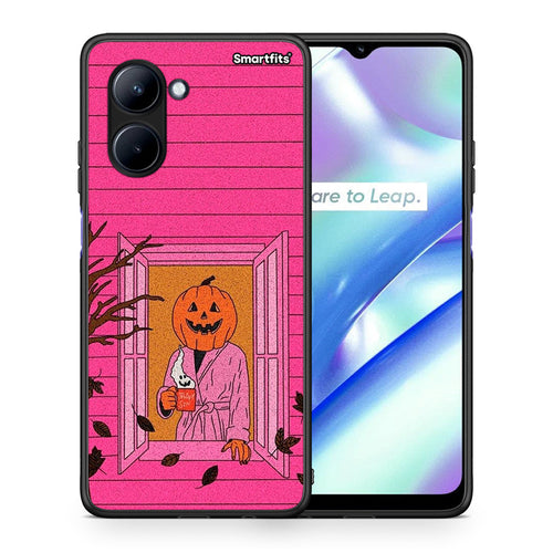 Θήκη Realme C33 Halloween Pumpkin Lady από τη Smartfits με σχέδιο στο πίσω μέρος και μαύρο περίβλημα | Realme C33 Halloween Pumpkin Lady Case with Colorful Back and Black Bezels