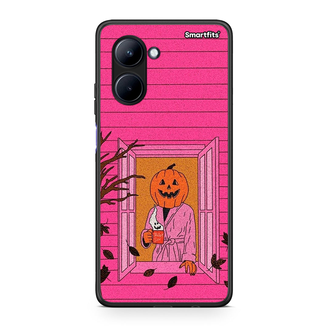 Θήκη Realme C33 Halloween Pumpkin Lady από τη Smartfits με σχέδιο στο πίσω μέρος και μαύρο περίβλημα | Realme C33 Halloween Pumpkin Lady Case with Colorful Back and Black Bezels