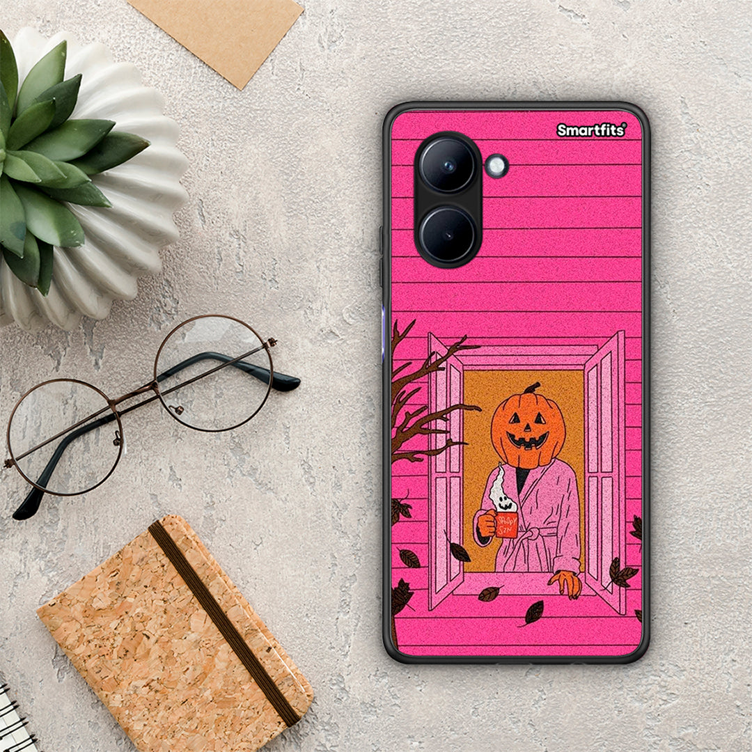 Θήκη Realme C33 Halloween Pumpkin Lady από τη Smartfits με σχέδιο στο πίσω μέρος και μαύρο περίβλημα | Realme C33 Halloween Pumpkin Lady Case with Colorful Back and Black Bezels