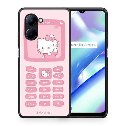 Θήκη Realme C33 Hello Kitten από τη Smartfits με σχέδιο στο πίσω μέρος και μαύρο περίβλημα | Realme C33 Hello Kitten Case with Colorful Back and Black Bezels