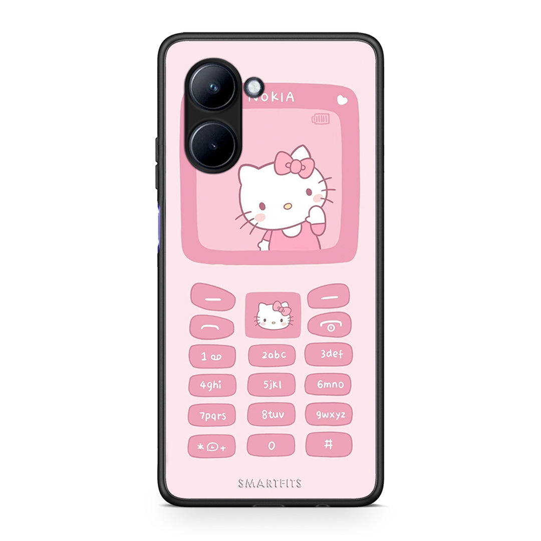 Θήκη Realme C33 Hello Kitten από τη Smartfits με σχέδιο στο πίσω μέρος και μαύρο περίβλημα | Realme C33 Hello Kitten Case with Colorful Back and Black Bezels