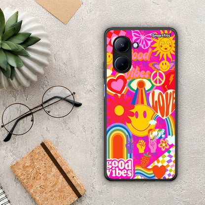 Θήκη Realme C33 Hippie Love από τη Smartfits με σχέδιο στο πίσω μέρος και μαύρο περίβλημα | Realme C33 Hippie Love Case with Colorful Back and Black Bezels