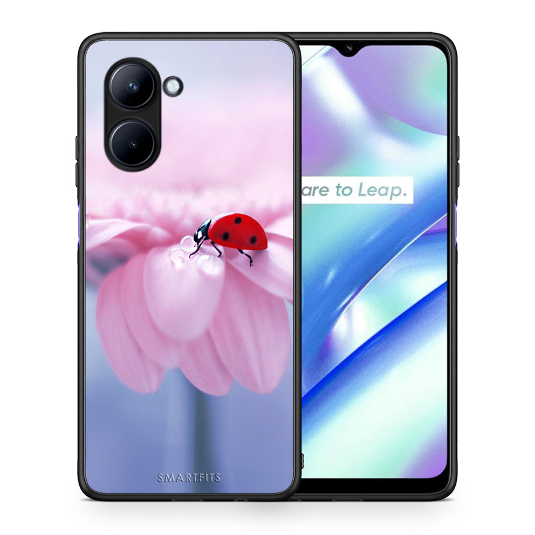 Θήκη Realme C33 Ladybug Flower από τη Smartfits με σχέδιο στο πίσω μέρος και μαύρο περίβλημα | Realme C33 Ladybug Flower Case with Colorful Back and Black Bezels