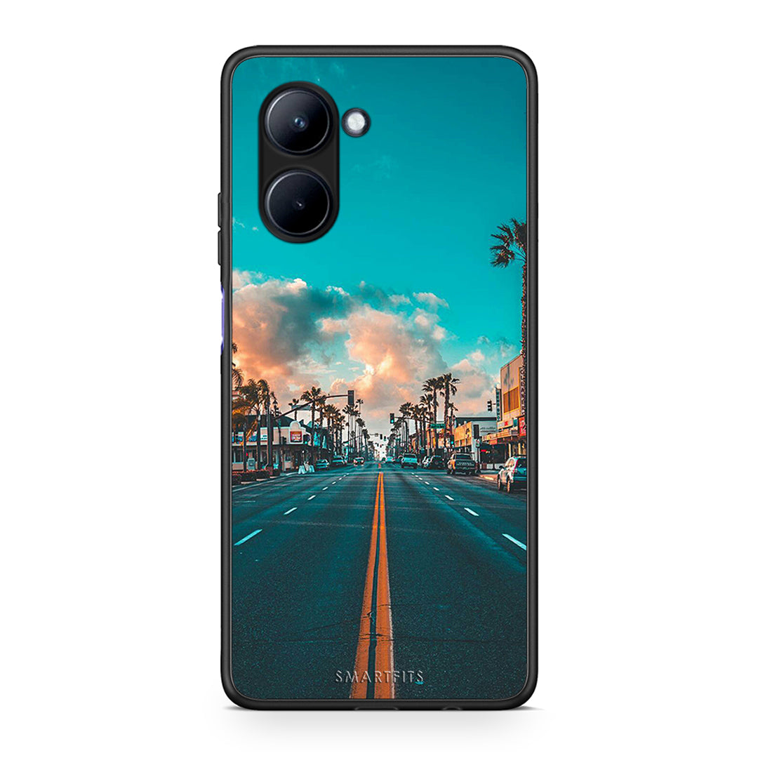 Θήκη Realme C33 Landscape City από τη Smartfits με σχέδιο στο πίσω μέρος και μαύρο περίβλημα | Realme C33 Landscape City Case with Colorful Back and Black Bezels