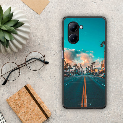 Θήκη Realme C33 Landscape City από τη Smartfits με σχέδιο στο πίσω μέρος και μαύρο περίβλημα | Realme C33 Landscape City Case with Colorful Back and Black Bezels