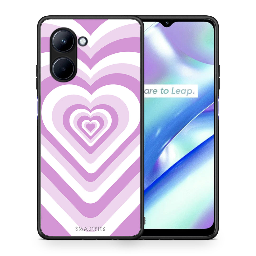 Θήκη Realme C33 Lilac Hearts από τη Smartfits με σχέδιο στο πίσω μέρος και μαύρο περίβλημα | Realme C33 Lilac Hearts Case with Colorful Back and Black Bezels