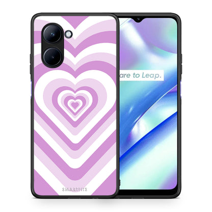 Θήκη Realme C33 Lilac Hearts από τη Smartfits με σχέδιο στο πίσω μέρος και μαύρο περίβλημα | Realme C33 Lilac Hearts Case with Colorful Back and Black Bezels