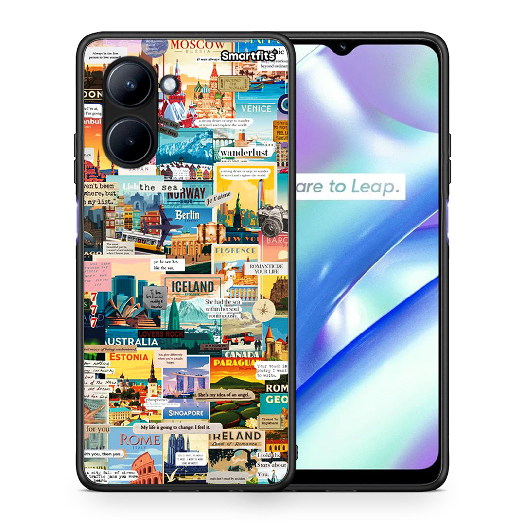 Θήκη Realme C33 Live To Travel από τη Smartfits με σχέδιο στο πίσω μέρος και μαύρο περίβλημα | Realme C33 Live To Travel Case with Colorful Back and Black Bezels