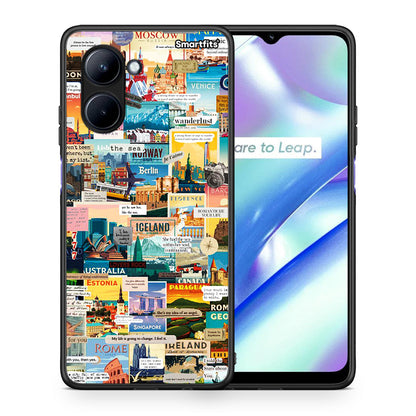 Θήκη Realme C33 Live To Travel από τη Smartfits με σχέδιο στο πίσω μέρος και μαύρο περίβλημα | Realme C33 Live To Travel Case with Colorful Back and Black Bezels