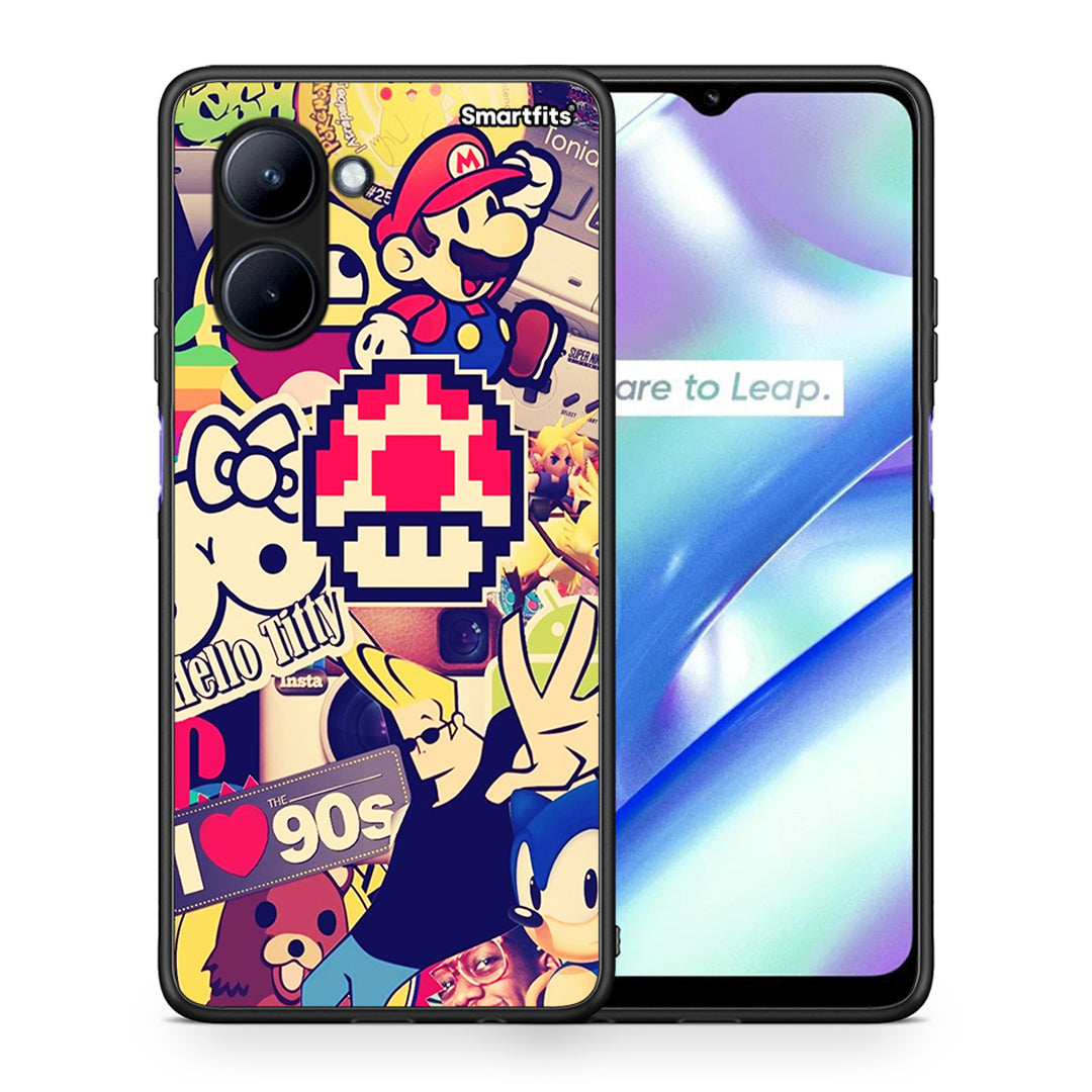 Θήκη Realme C33 Love The 90s από τη Smartfits με σχέδιο στο πίσω μέρος και μαύρο περίβλημα | Realme C33 Love The 90s Case with Colorful Back and Black Bezels