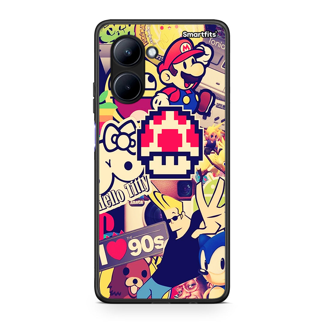 Θήκη Realme C33 Love The 90s από τη Smartfits με σχέδιο στο πίσω μέρος και μαύρο περίβλημα | Realme C33 Love The 90s Case with Colorful Back and Black Bezels
