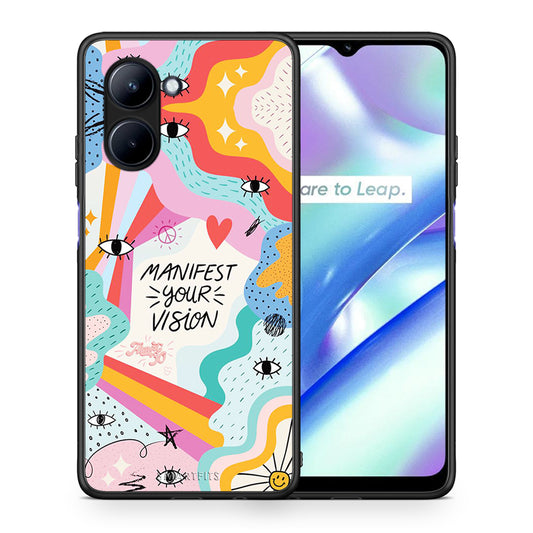 Θήκη Realme C33 Manifest Your Vision από τη Smartfits με σχέδιο στο πίσω μέρος και μαύρο περίβλημα | Realme C33 Manifest Your Vision Case with Colorful Back and Black Bezels