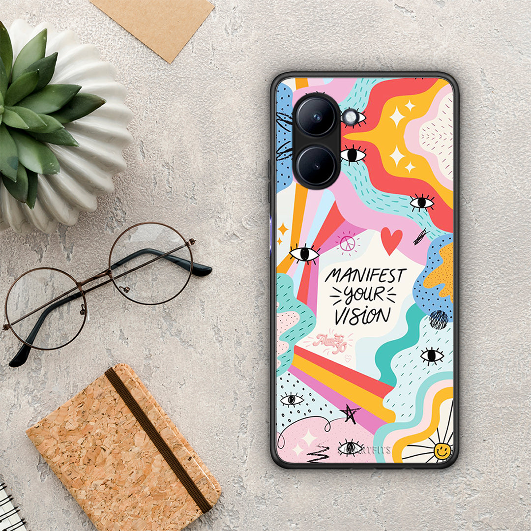 Θήκη Realme C33 Manifest Your Vision από τη Smartfits με σχέδιο στο πίσω μέρος και μαύρο περίβλημα | Realme C33 Manifest Your Vision Case with Colorful Back and Black Bezels