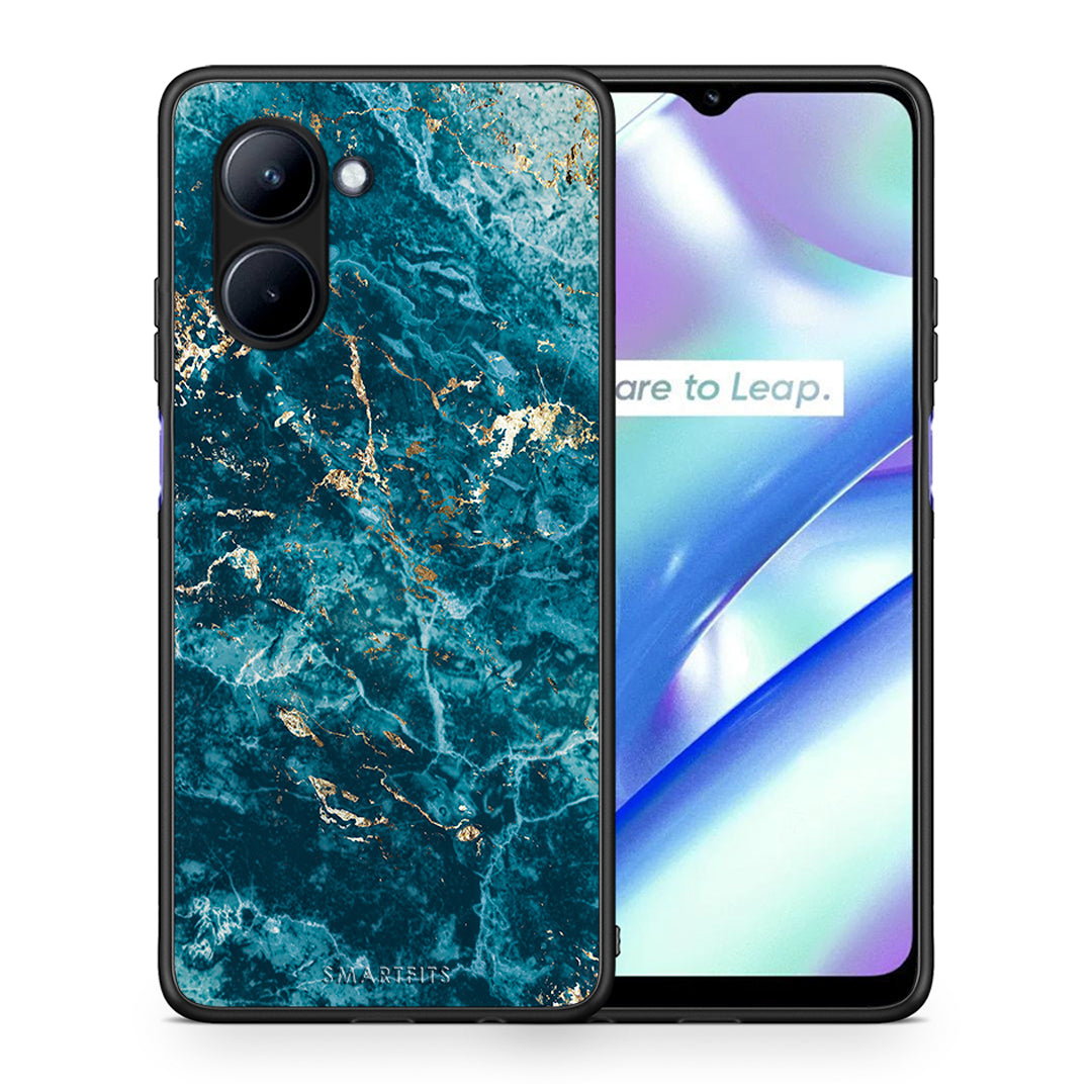 Θήκη Realme C33 Marble Blue από τη Smartfits με σχέδιο στο πίσω μέρος και μαύρο περίβλημα | Realme C33 Marble Blue Case with Colorful Back and Black Bezels