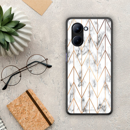Θήκη Realme C33 Marble Gold Geometric από τη Smartfits με σχέδιο στο πίσω μέρος και μαύρο περίβλημα | Realme C33 Marble Gold Geometric Case with Colorful Back and Black Bezels