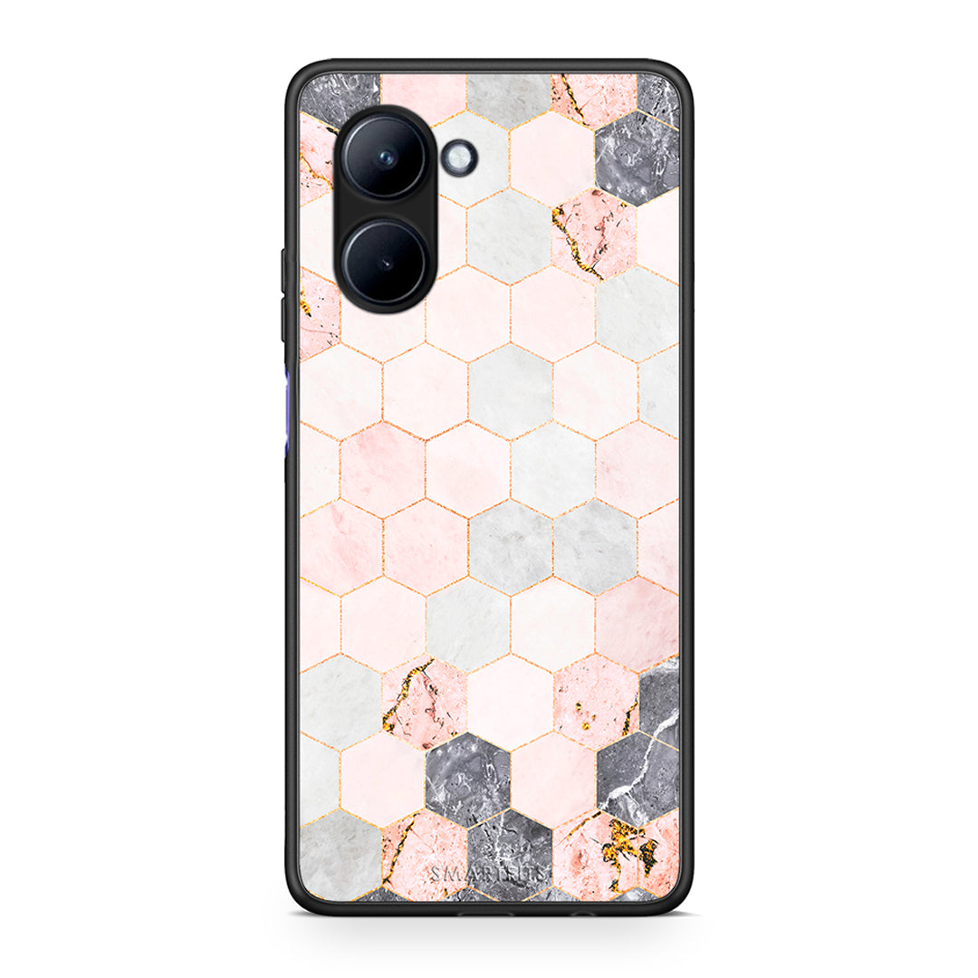 Θήκη Realme C33 Marble Hexagon Pink από τη Smartfits με σχέδιο στο πίσω μέρος και μαύρο περίβλημα | Realme C33 Marble Hexagon Pink Case with Colorful Back and Black Bezels