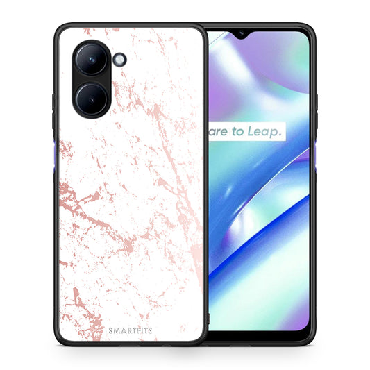 Θήκη Realme C33 Marble Pink Splash από τη Smartfits με σχέδιο στο πίσω μέρος και μαύρο περίβλημα | Realme C33 Marble Pink Splash Case with Colorful Back and Black Bezels