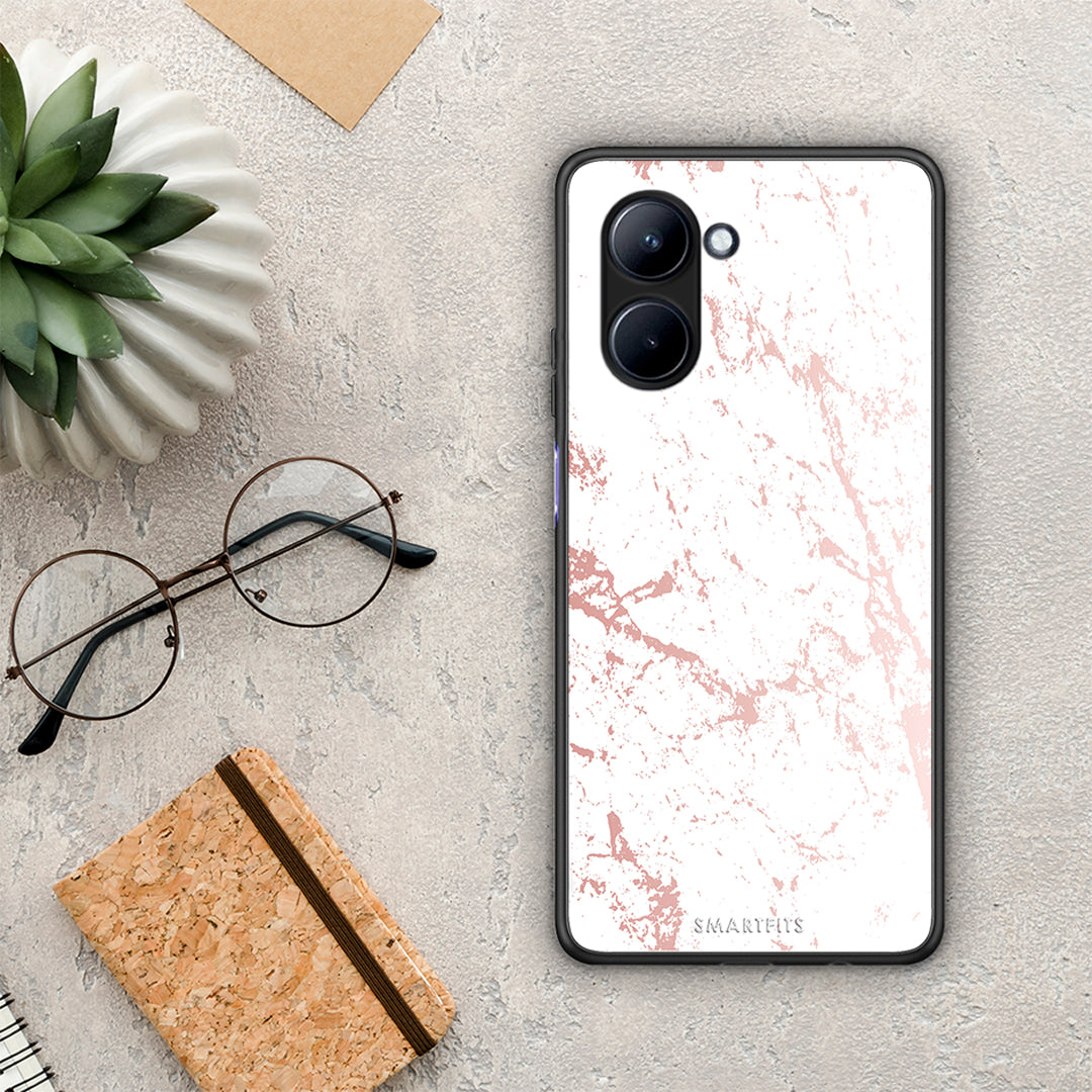 Θήκη Realme C33 Marble Pink Splash από τη Smartfits με σχέδιο στο πίσω μέρος και μαύρο περίβλημα | Realme C33 Marble Pink Splash Case with Colorful Back and Black Bezels