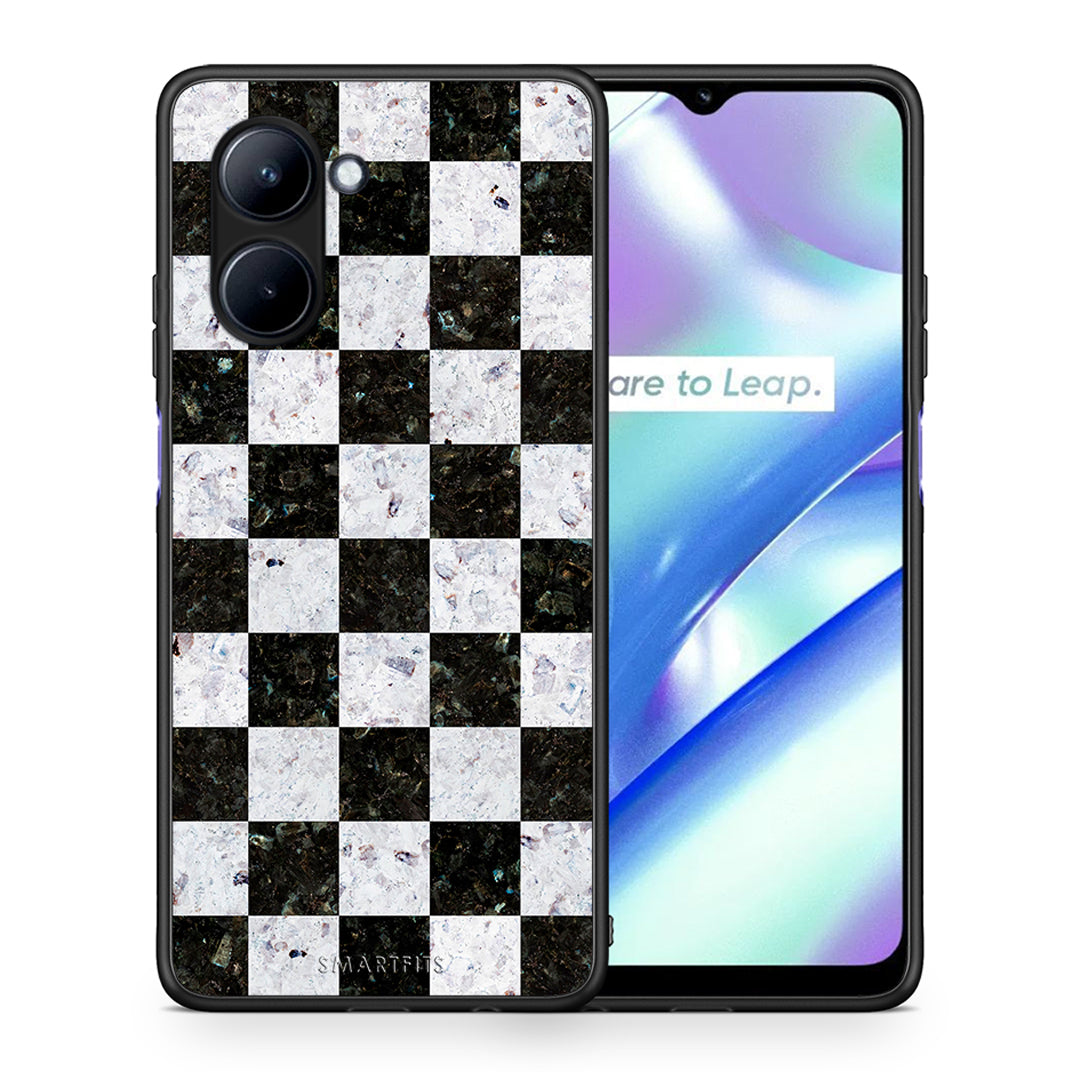 Θήκη Realme C33 Marble Square Geometric από τη Smartfits με σχέδιο στο πίσω μέρος και μαύρο περίβλημα | Realme C33 Marble Square Geometric Case with Colorful Back and Black Bezels