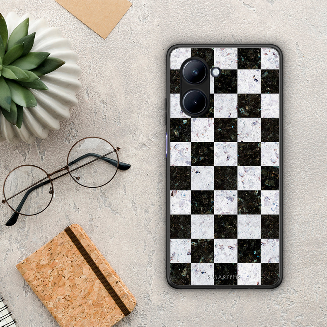Θήκη Realme C33 Marble Square Geometric από τη Smartfits με σχέδιο στο πίσω μέρος και μαύρο περίβλημα | Realme C33 Marble Square Geometric Case with Colorful Back and Black Bezels