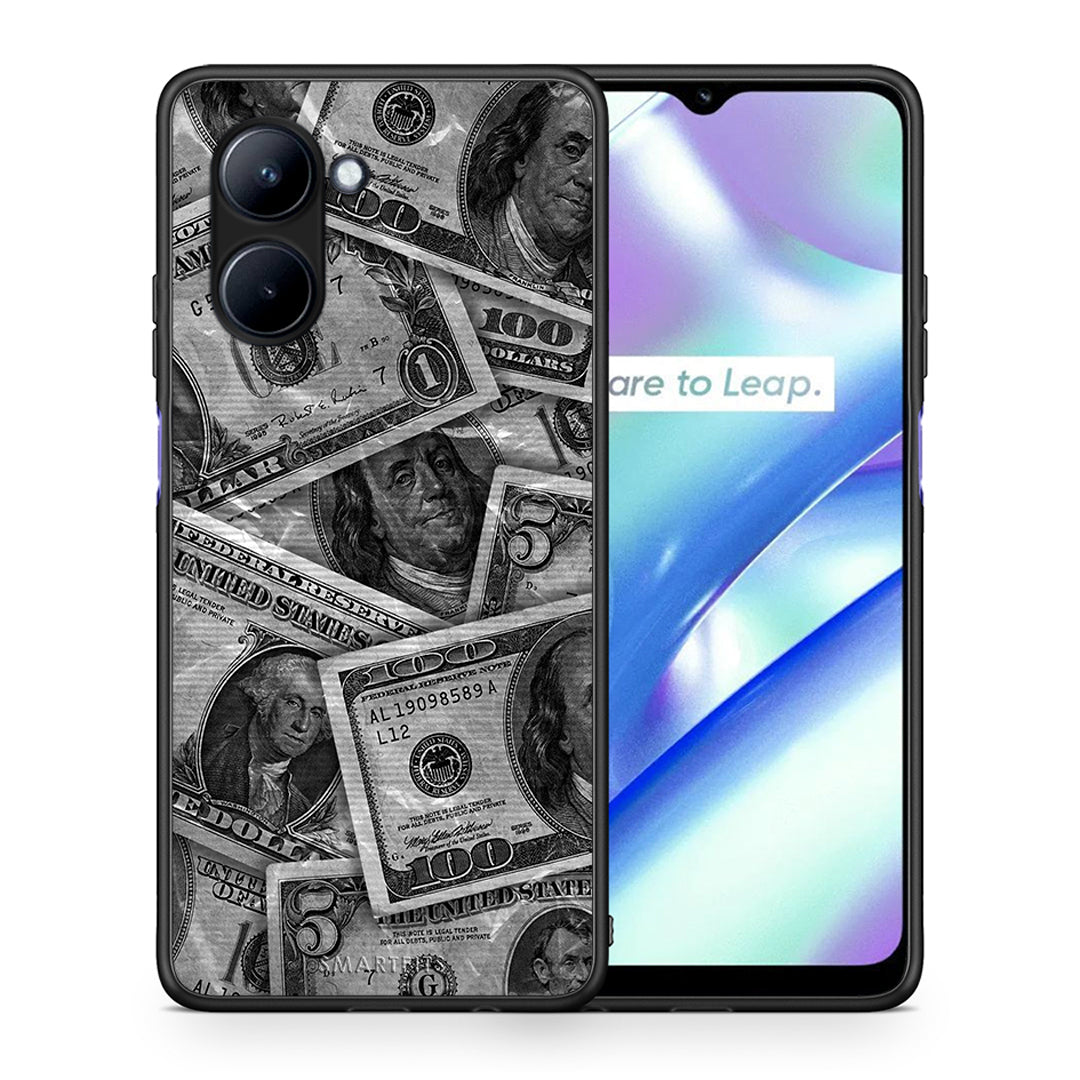 Θήκη Realme C33 Money Dollars από τη Smartfits με σχέδιο στο πίσω μέρος και μαύρο περίβλημα | Realme C33 Money Dollars Case with Colorful Back and Black Bezels