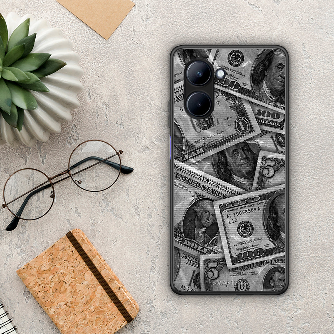 Θήκη Realme C33 Money Dollars από τη Smartfits με σχέδιο στο πίσω μέρος και μαύρο περίβλημα | Realme C33 Money Dollars Case with Colorful Back and Black Bezels