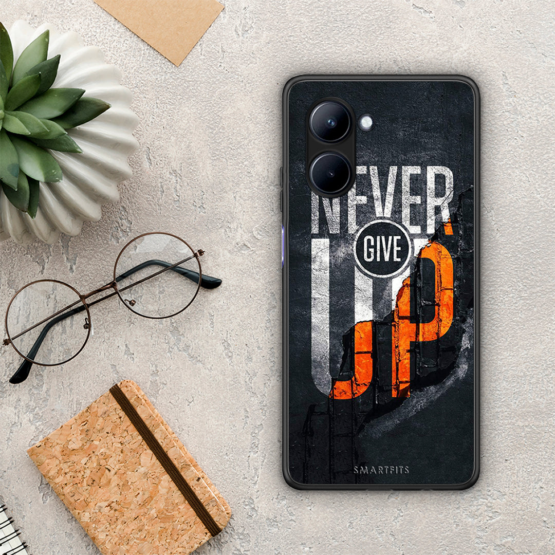 Θήκη Realme C33 Never Give Up από τη Smartfits με σχέδιο στο πίσω μέρος και μαύρο περίβλημα | Realme C33 Never Give Up Case with Colorful Back and Black Bezels