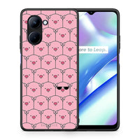 Thumbnail for Θήκη Realme C33 Pig Glasses από τη Smartfits με σχέδιο στο πίσω μέρος και μαύρο περίβλημα | Realme C33 Pig Glasses Case with Colorful Back and Black Bezels
