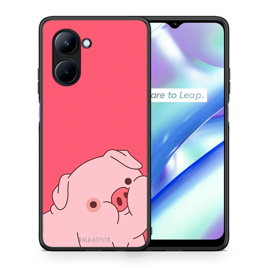 Θήκη Realme C33 Pig Love 1 από τη Smartfits με σχέδιο στο πίσω μέρος και μαύρο περίβλημα | Realme C33 Pig Love 1 Case with Colorful Back and Black Bezels