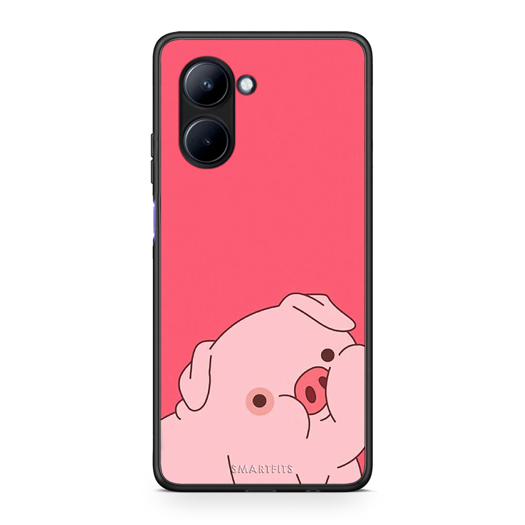 Θήκη Realme C33 Pig Love 1 από τη Smartfits με σχέδιο στο πίσω μέρος και μαύρο περίβλημα | Realme C33 Pig Love 1 Case with Colorful Back and Black Bezels