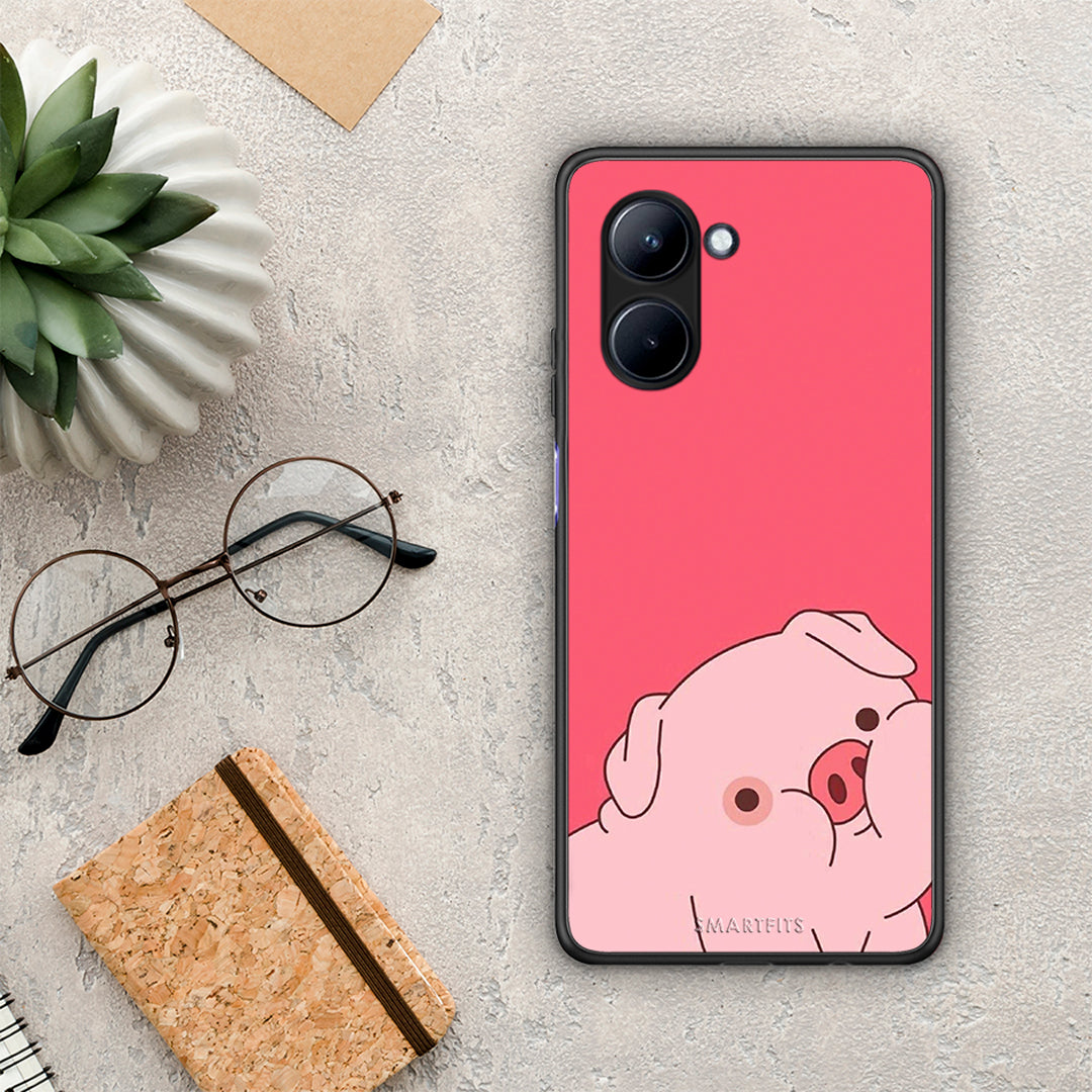 Θήκη Realme C33 Pig Love 1 από τη Smartfits με σχέδιο στο πίσω μέρος και μαύρο περίβλημα | Realme C33 Pig Love 1 Case with Colorful Back and Black Bezels