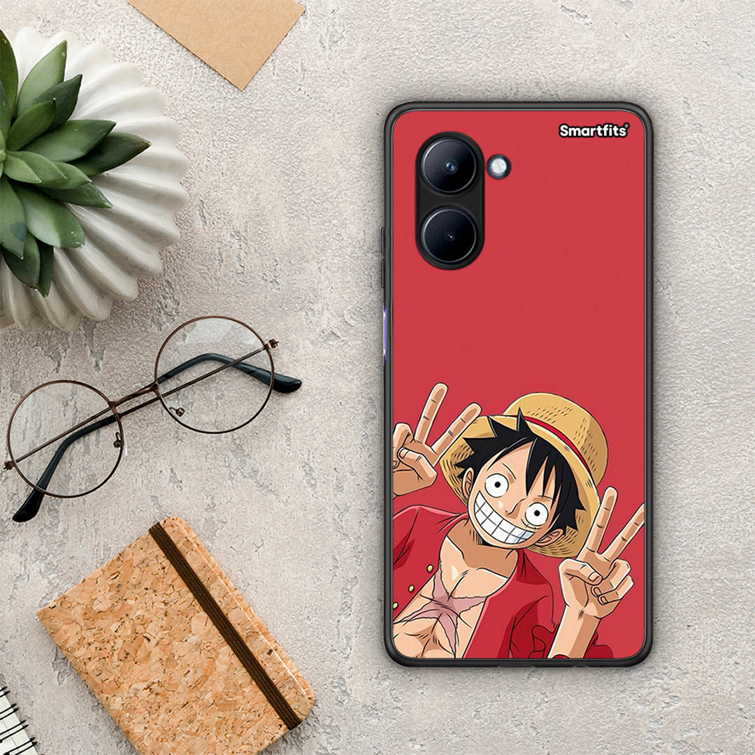 Θήκη Realme C33 Pirate Luffy από τη Smartfits με σχέδιο στο πίσω μέρος και μαύρο περίβλημα | Realme C33 Pirate Luffy Case with Colorful Back and Black Bezels