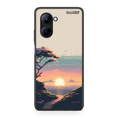 Θήκη Realme C33 Pixel Sunset από τη Smartfits με σχέδιο στο πίσω μέρος και μαύρο περίβλημα | Realme C33 Pixel Sunset Case with Colorful Back and Black Bezels