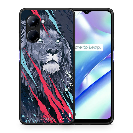 Θήκη Realme C33 PopArt Lion Designer από τη Smartfits με σχέδιο στο πίσω μέρος και μαύρο περίβλημα | Realme C33 PopArt Lion Designer Case with Colorful Back and Black Bezels