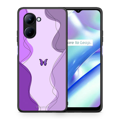 Θήκη Realme C33 Purple Mariposa από τη Smartfits με σχέδιο στο πίσω μέρος και μαύρο περίβλημα | Realme C33 Purple Mariposa Case with Colorful Back and Black Bezels