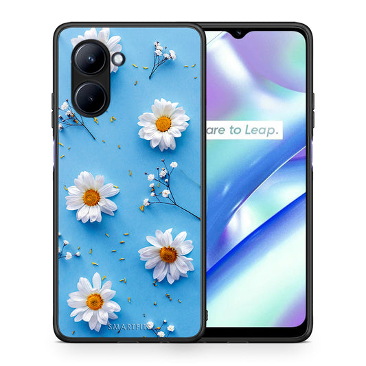 Θήκη Realme C33 Real Daisies από τη Smartfits με σχέδιο στο πίσω μέρος και μαύρο περίβλημα | Realme C33 Real Daisies Case with Colorful Back and Black Bezels