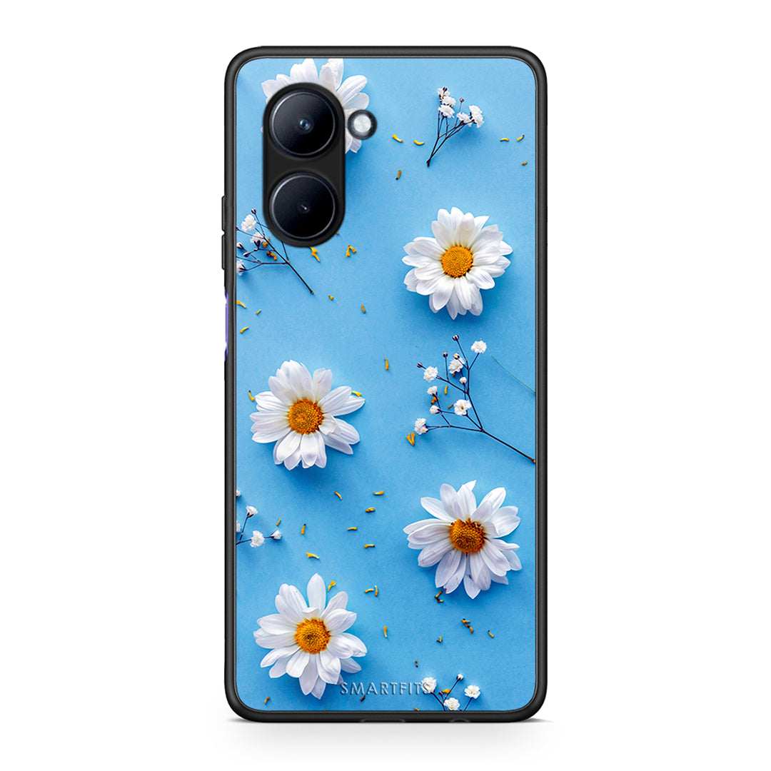 Θήκη Realme C33 Real Daisies από τη Smartfits με σχέδιο στο πίσω μέρος και μαύρο περίβλημα | Realme C33 Real Daisies Case with Colorful Back and Black Bezels