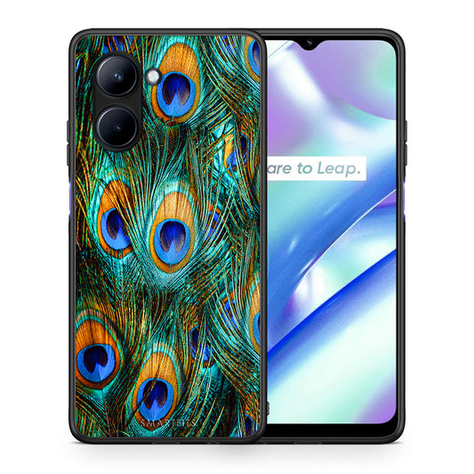 Θήκη Realme C33 Real Peacock Feathers από τη Smartfits με σχέδιο στο πίσω μέρος και μαύρο περίβλημα | Realme C33 Real Peacock Feathers Case with Colorful Back and Black Bezels