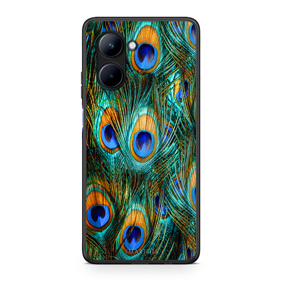 Θήκη Realme C33 Real Peacock Feathers από τη Smartfits με σχέδιο στο πίσω μέρος και μαύρο περίβλημα | Realme C33 Real Peacock Feathers Case with Colorful Back and Black Bezels