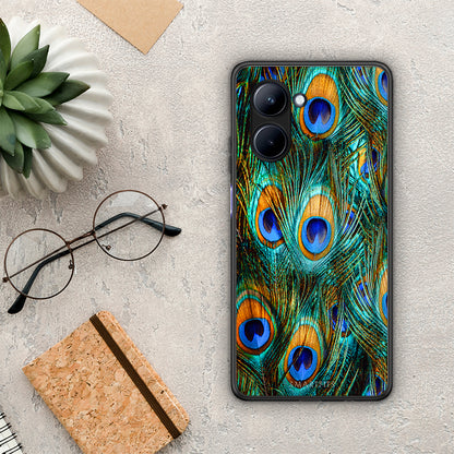 Θήκη Realme C33 Real Peacock Feathers από τη Smartfits με σχέδιο στο πίσω μέρος και μαύρο περίβλημα | Realme C33 Real Peacock Feathers Case with Colorful Back and Black Bezels