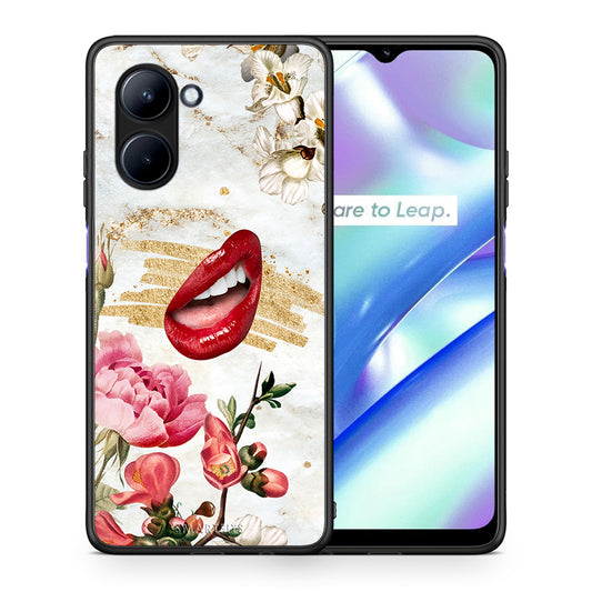 Θήκη Realme C33 Red Lips από τη Smartfits με σχέδιο στο πίσω μέρος και μαύρο περίβλημα | Realme C33 Red Lips Case with Colorful Back and Black Bezels