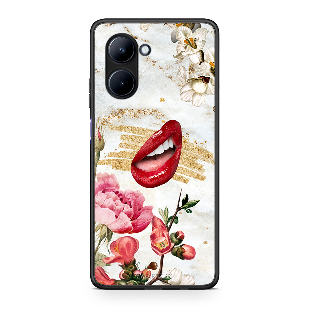 Θήκη Realme C33 Red Lips από τη Smartfits με σχέδιο στο πίσω μέρος και μαύρο περίβλημα | Realme C33 Red Lips Case with Colorful Back and Black Bezels