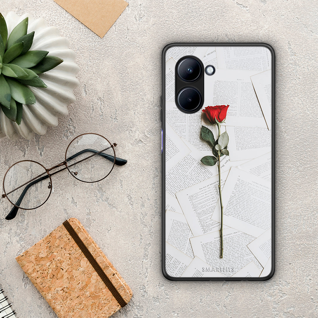 Θήκη Realme C33 Red Rose από τη Smartfits με σχέδιο στο πίσω μέρος και μαύρο περίβλημα | Realme C33 Red Rose Case with Colorful Back and Black Bezels